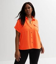 New Look Curves Bright Orange Pocket Roll Sleeve Shirt